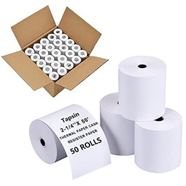Tapsin 2-1/4'' X 50' Thermal Receipt Paper - Credit Card Paper Rolls Thermal - Cash Register Roll - Premium Thermal Printer Paper - 50 Rolls
