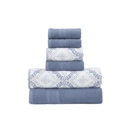 Modern Threads Capri 6-Piece Reversible Yarn Dyed Jacquard Towel Set - Bath Towels, Hand Towels, & Washcloths - Super Absorbent & Quick Dry - 100% Combed Cotton, Denim