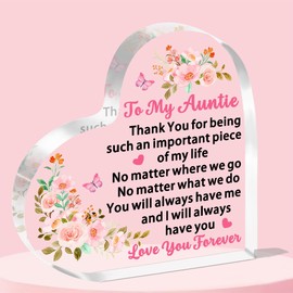 JETTOP Auntie Gifts -Gifts for Auntie Birthday Auntie Mothers Day Christmas Heart Acrylic Presents Auntie Always Have You