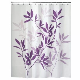 Unbranded Modern Bamboo Shower Curtain Purple and White Bathroom Decor with Hooks 72 In