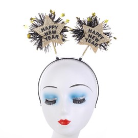 WLBON 2 Pcs Happy New Year Headband Star Hair Hoops Bands Headpiece Hairband Women Christmas Xmas New Year Eve Wedding Holiday Festival Parade Cosplay Dress Up Birthday Party Accessories Golden