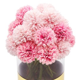 20Pcs Artificial Fake Flower Plants Silk Chrysanthemum Ball Hydrangea Arrangements Wedding Bouquets Decor Home Kitchen Garden Party Table Floral DIY (Light Pink&Dark Pink)