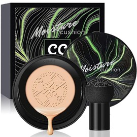 Mushroom Head Air Cushion CC Cream Foundation Cover Concealer, Nude Makeup Moisturizing Brightening Pigment Liquid Foundation (1 Pack)