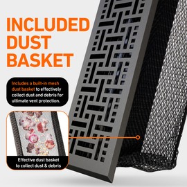 Home Intuition Basketweave Floor Vent Covers 4X12 Inch Floor Register with Mesh Cover Trap Heat and Air Walkable Metal Floor Vent for HVAC Duct, Dark Grey