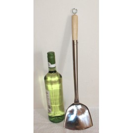 AAF Nommel® also with eyelet for Hanging Spahtel Spatula Flat 005 Stainless Steel Wok Ladle Size L Length: 49 cm, 12 x 11 cm, with wooden handle, Studded