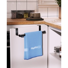 HapiRm Over the Door Towel Rail, Black Kitchen Towel Holder with Protective Pads, Stainless Steel Kitchen Towel Rail No Drilling, Rustproof Tea Towel Rail for Cabinet Door, 2 Pack, 23.5cm