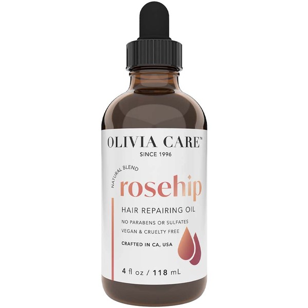 Rosehip Hair Oil By Olivia Care - Made With Natural Plant-Based Ingredients - Provides Repairing, Smoothness & Moisture - Clean & Simple Treatment to Support Strengthen Hair - 4 FL OZ