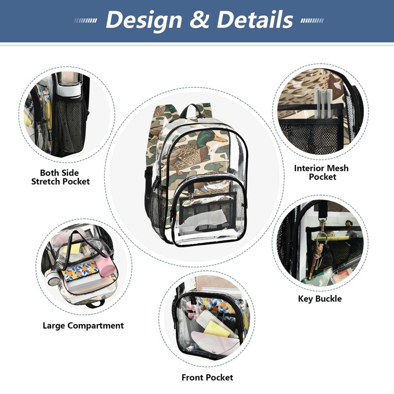Glaphy Duck Camo Camouflage Clear Backpack PVC Transparent Backpack Lightweight