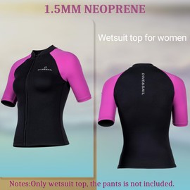 Wetsuit Top Women Short Sleeve Front Zip Wetsuit Jacket 1.5mm Neoprene Swimsuit for Swimming Diving Surfing 2XL Szie
