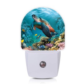 Axxitude Bird Cardinal Night Lights Plug into Wall for Girls Boys Room,Night Light LED Lamp Dusk to Dawn Sensor Round Lamp for Bedroom Bathroom Hallway Home Wall Decor (Underwater World Turtle Coral)