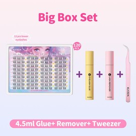 ELYZZA Idol Lash Extension Kit 10-12mm C+ Curl Eyelash Clusters Faux Mink Lash Clusters Extensions With Tweezers & Glue For DIY Individual Lashes at Home - Specification: Big Box with Glue & Remover