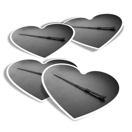 Vinyl Heart Stickers (Set of 4) - BW - Magic Wizarding World Elder Wand Fun Decals for Laptops,Tablets,Luggage,Scrap Booking,Fridges #37046