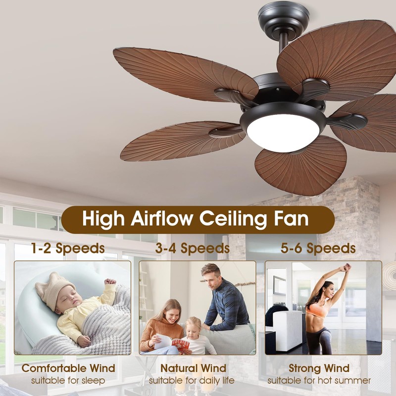 Wiviniya Tropical Ceiling Fans with Lights and Remote/APP Control, 44