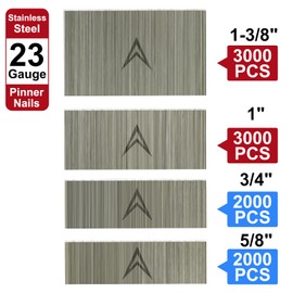 SimCos 23 Gauge Stainless Steel Pinner Nails (5/8",3/4",1",1-3/8") assorted 4 sizes' Headless Pin Nails for Molding Cabinetry Building Assembly (10000)