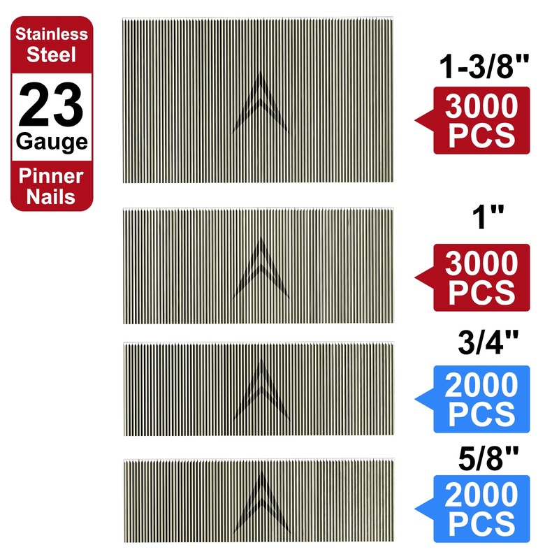 SimCos 23 Gauge Stainless Steel Pinner Nails (5/8",3/4",1",1-3/8") assorted 4