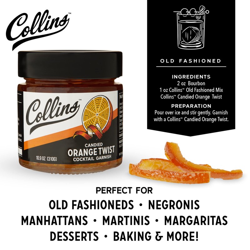 Collins Candied Fruit Orange Peel Twist in Syrup, Popular Cocktail