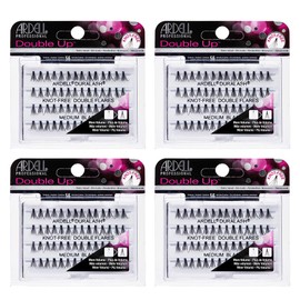 Ardell Individual Lashes Double Up - Medium Black, DIY Eyelash Extensions, Knot-Free Lash Clusters, Natural Look False Eyelashes, 4 Pack | Ardell
