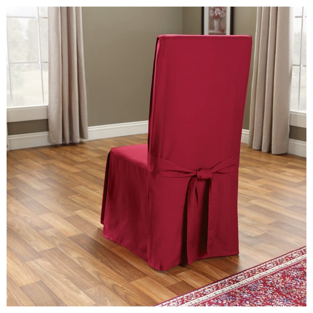 Sure Fit SF33880 Long Dining Chair Slipcover - Cotton Duck - Up To 42 Inches Tall - Machine Washable - 100% Cotton - Claret, 24 x 24 x 42"