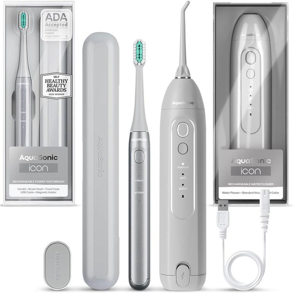 AquaSonic ICON Electric Toothbrush & Water Flosser Bundle - Travel