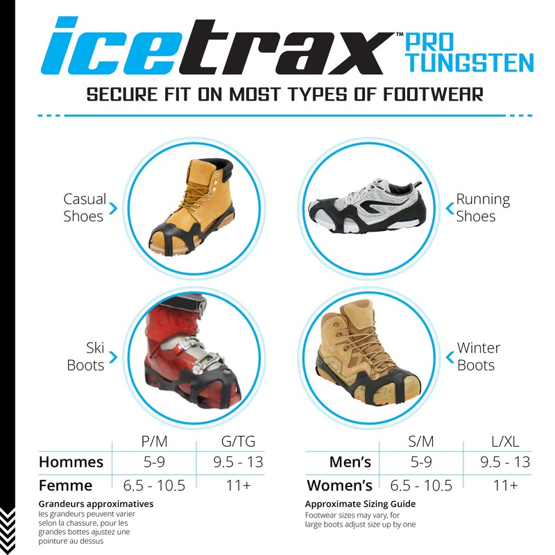 ICETRAX Pro Tungsten Grip Winter Ice Cleats for Shoes and