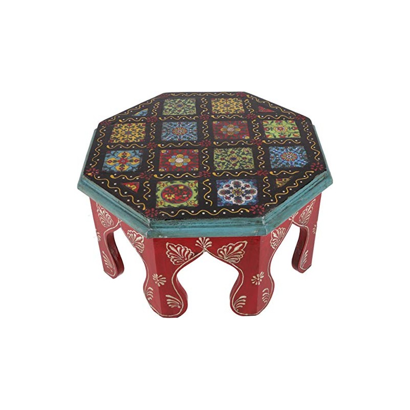 GURU SHOP Painted Small Table with Tile Mosaic - Red