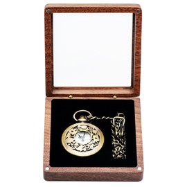 COSISO Walnut Wood Pocket Watch Box with Clear Acrylic Lid Portable Single Pocket Watch Display Storage Travel Case Organizer for Men Women (Contain Chain Clamp Slot)