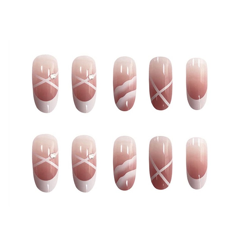 Set of 24 Nail Tips, Medium Length, Classic French x