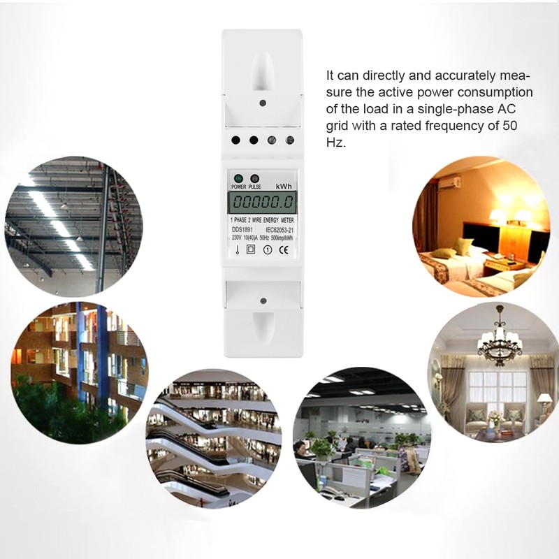 DDS1891 Single Phase Din Rail Energy Meter 2P Backlight Electric