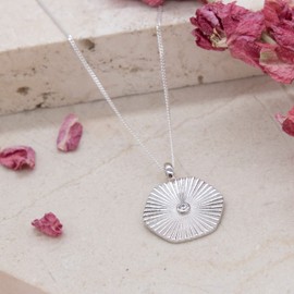 Tuscany Silver Sterling Silver Rhodium Plated CZ 20mm Sunray Disc Pendant on Sterling Silver Rhodium Plated Adjustable Curb Chain 41cm/16" - 46cm/18", Silver