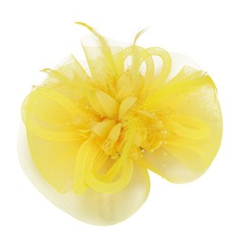 SIQITECHUK Women Fascinators Hat with Mesh Flower Feathers Headband Ladies Tea Party Headband Bride Hair Clip Headwear for Wedding Church Cocktail (UK, Alpha, One Size, Yellow)