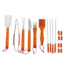 Home-Complete 4326466051 BBQ Grill Tools Set with Wood Handles & Knives Set-22 Stainless Steel Barbecue Accessories with Wooden Handles, Case,4 Steak Knives, Spatula, Tongs, 22 pc