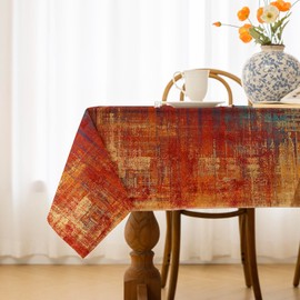 Kiatuniya Tablecloth 100 x 140 cm Orange Blue Colorful Modern Art Painting Short Table Decoration Washable Aesthetic Decoration Tablecloth for Spring Party Weddings Holidays Birthday