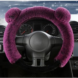 Car Steering Wheel Cover Cute Fluffy Steering Wheel Protector Universal Fit 15 Inch for Winter, Warm Non-Slip Interior Car Accessories(Dark Purple)