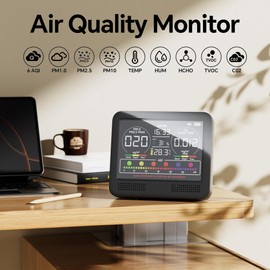 16-in-1 Air Quality Monitor Indoor with 7AQI Beep Alarm, CO2 Monitor, Air Quality Detector with PM1.0 | PM2.5 | PM10 | Temp | HUM | Formaldehyde | VOC Tester for Home Office Plant (Soft Black)