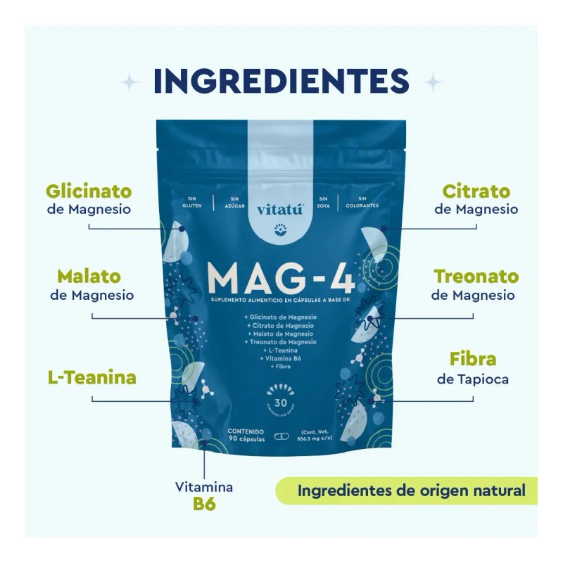 Magnesio 4 en 1 con Cuatro Fuentes de Magnesio Apoyo