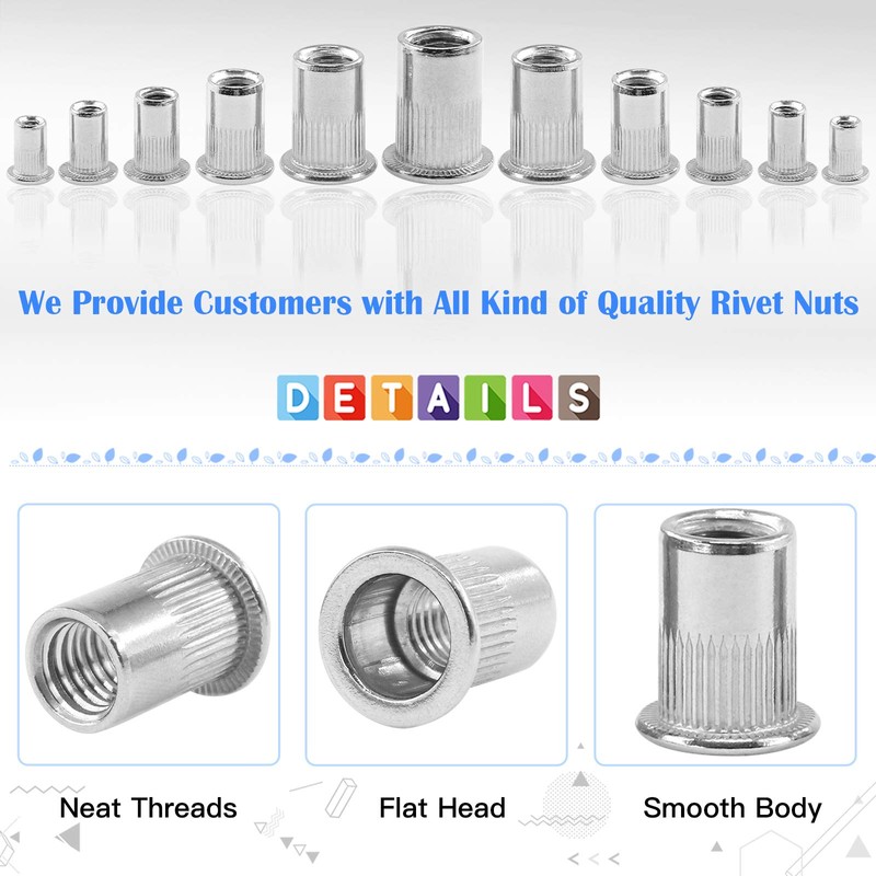 Glarks 50Pcs #10-24 UNC 304 Stainless Steel Rivet Nuts Flat
