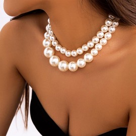 Pearl Necklace for Women Layered Necklace Pearl Choker Necklace for Women White Pearl Chunky Necklace Beaded Prom Necklace Christmas Gifts Stocking Stuffers for Women