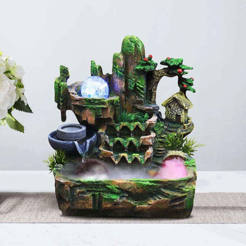 Rockery Fountain Indoor Tabletop Water Fountain Desktop Mountain Cascading Waterfalls