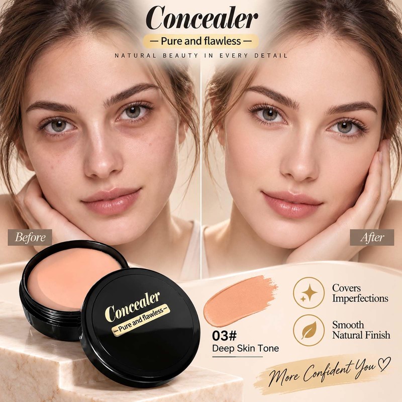 Pot Concealer, Shade 03 Warm Peach, Buildable Cream Coverage, 1