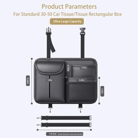 GDGZJJD Premium Leather Car Seat Back Organizer with Cup and Tissue Holder, Multi-Pocket Storage with Adjustable Straps for SUVs, Trucks, Sedans (Black)