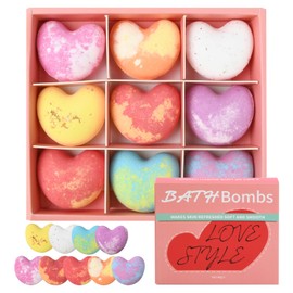Pagezol 9PCS Love Heart Bath Bombs Gift Set, Natural Shower Bath Bombs with SPA Aromatherapy, Beauty Spa Gift, Bath Fizzers for Women, Girls, Her, Girlfriend, Mothers Day Birthday Gift(B)