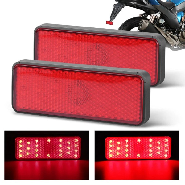 Unbranded 2x Rectangle LED Motorcycle Reflector Lights Stop Tail Brake