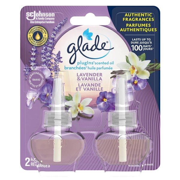 Glade Plug Ins Scented Oil Refill Lavender & Vanilla, Essential Oil Infused Wall Plug in,2-count Pack of 1