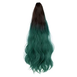 TefuRe M056 Hair Extensions, Quick Detach, Ponytail, Wig, Wave Dark Brown x P Green,