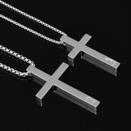 Couple Cross Necklace Set His Hers Stainless Steel Pendant Necklace for Womens Mens (Black)