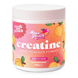 Mean Peach, Peach Flavour Creatine Monohydrate Powder - for Women! 408g tub, containing 60 Servings with 5g Creatine per Scoop. Vegan