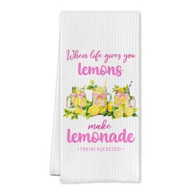 Cilrii Coquette Pink Bow Lemon Kitchen Towels, Lemon Themed Gifts Dish Tea Towels for Kitchen Decor, When Life Gives You Lemons Lemonade Decorative Hand Towel, 16x24 Inch
