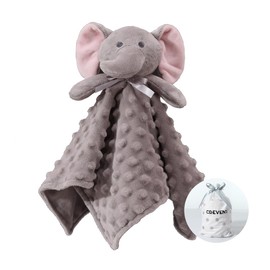 CREVENT Cozy Plush Baby Security Blanket Loveys for Baby Boys, Minky Dot Front + Mink Backing with Animal Face (Grey Elephant)