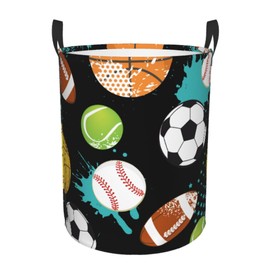 Sport Ball Laundry Basket, Basketball American Footbal Dirty Clothes Laundry Hamper for Bedroom Bathroom College Dorm Nursery Toy Organizer Storage Basket Funny Oxford Cloth Tote Bag 19.6x15.7 Inch