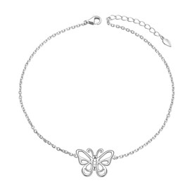 Flyow S925 Sterling Silver Butterfly Charm Anklets for Women Girls, Adjustable 9 Inches + 1 Inch Foot Chain Jewelry (Butterfly)